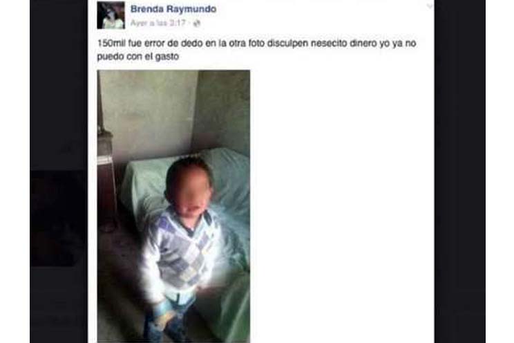 La detuvieron por intentar vender a su hijo en Facebook