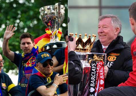 Barça y United disfrutan sus desfiles como campeones (fotos)