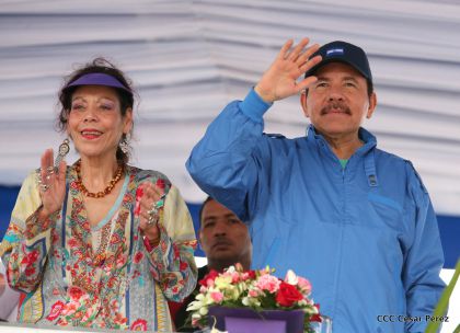 Presidente Daniel y Compañera Rosario en 37 Aniversario del Repliegue a Masaya