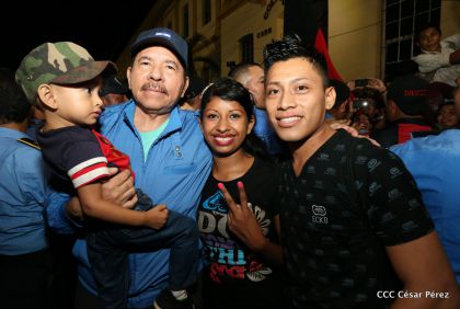 Presidente Daniel y Compañera Rosario en 37 Aniversario del Repliegue a Masaya