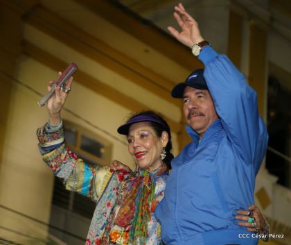 Presidente Daniel y Compañera Rosario en 37 Aniversario del Repliegue a Masaya