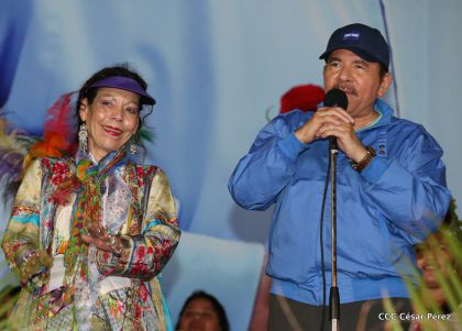 Presidente Daniel y Compañera Rosario en 37 Aniversario del Repliegue a Masaya