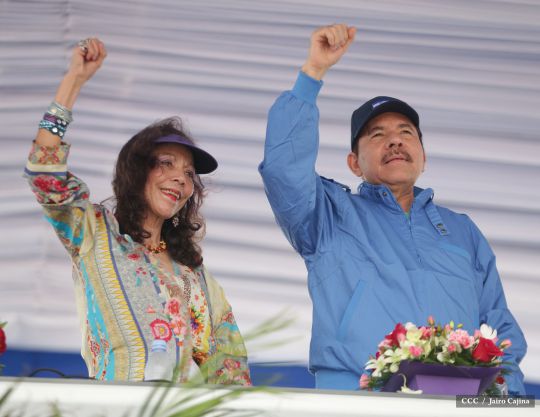 Presidente Daniel y Compañera Rosario en 37 Aniversario del Repliegue a Masaya