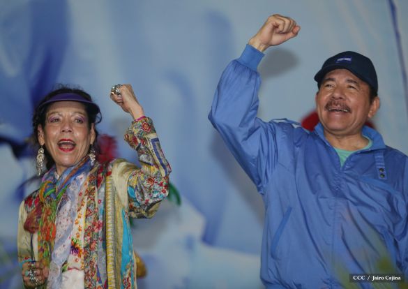 Presidente Daniel y Compañera Rosario en 37 Aniversario del Repliegue a Masaya