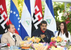 Presidente Daniel y Compañera Rosario celebran con el Presidente Maduro el 10 Aniversario de Nicaragua en el ALBA