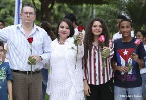 Daniel y Rosario en acto central del natalicio del Comandante Carlos Fonseca Amador