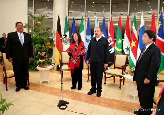 Presidente Daniel Ortega y vicepresidenta Rosario Murillo reciben cartas credenciales de 11 nuevos embajadores