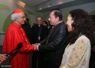 Presidente Daniel y Compañera Rosario reciben a Su Eminencia Cardenal Leopoldo Brenes