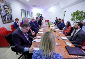 Presidente Daniel Ortega y Vicepresidenta Rosario Murillo en encuentro con Canciller de Rusia, Serguéi Lavrov