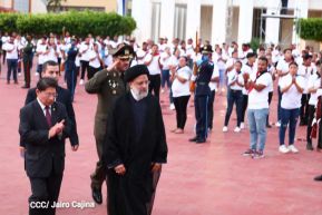 Presidente Daniel Ortega y Vicepresidenta Rosario Murillo en encuentro con el Presidente de Irán
