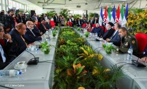 Presidente Daniel Ortega y Vicepresidenta Rosario Murillo en Acto de Clausura de la Visita del Presidente de Irán