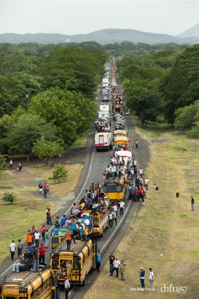 Imágenes aéreas de caravanas entrando a Managua para celebrar el 35/19