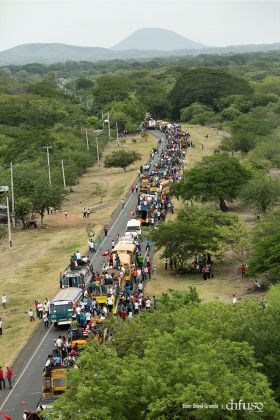 Imágenes aéreas de caravanas entrando a Managua para celebrar el 35/19