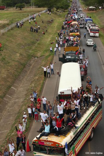 Caravanas de todo el país llegan a Managua para celebración del 35/19