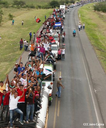 Caravanas de todo el país llegan a Managua para celebración del 35/19