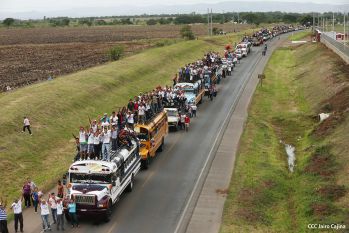Caravanas de todo el país llegan a Managua para celebración del 35/19
