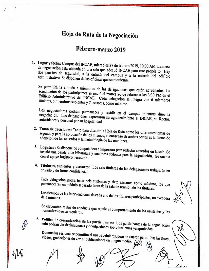 hoja de ruta aprobada en el encuentro por el entendimiento y la paz