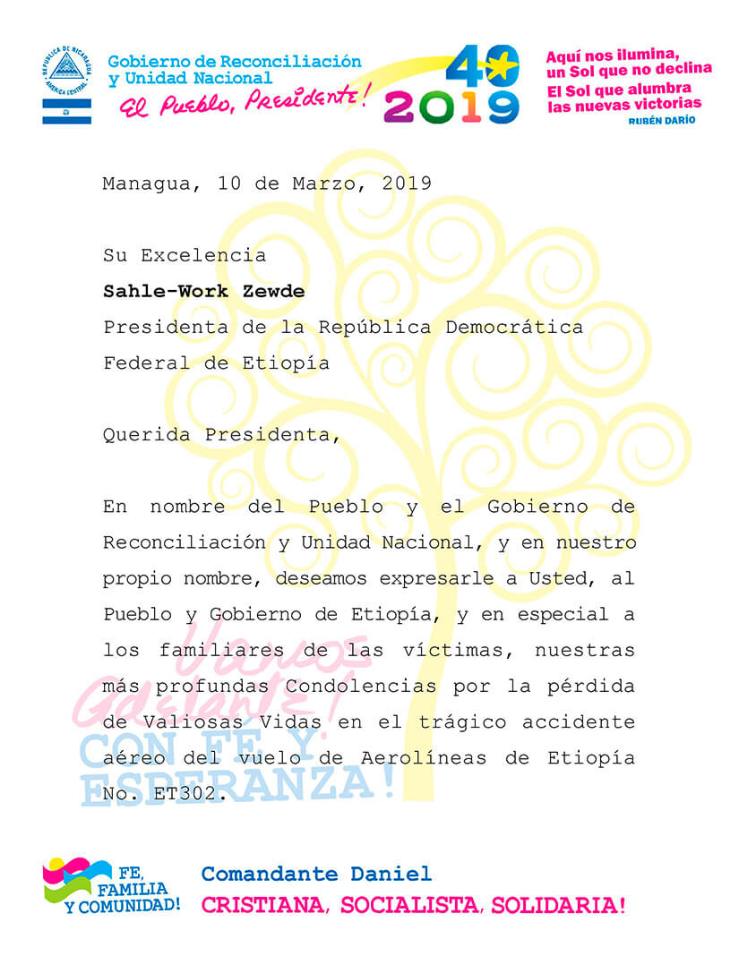 mensaje condolencias etiopia