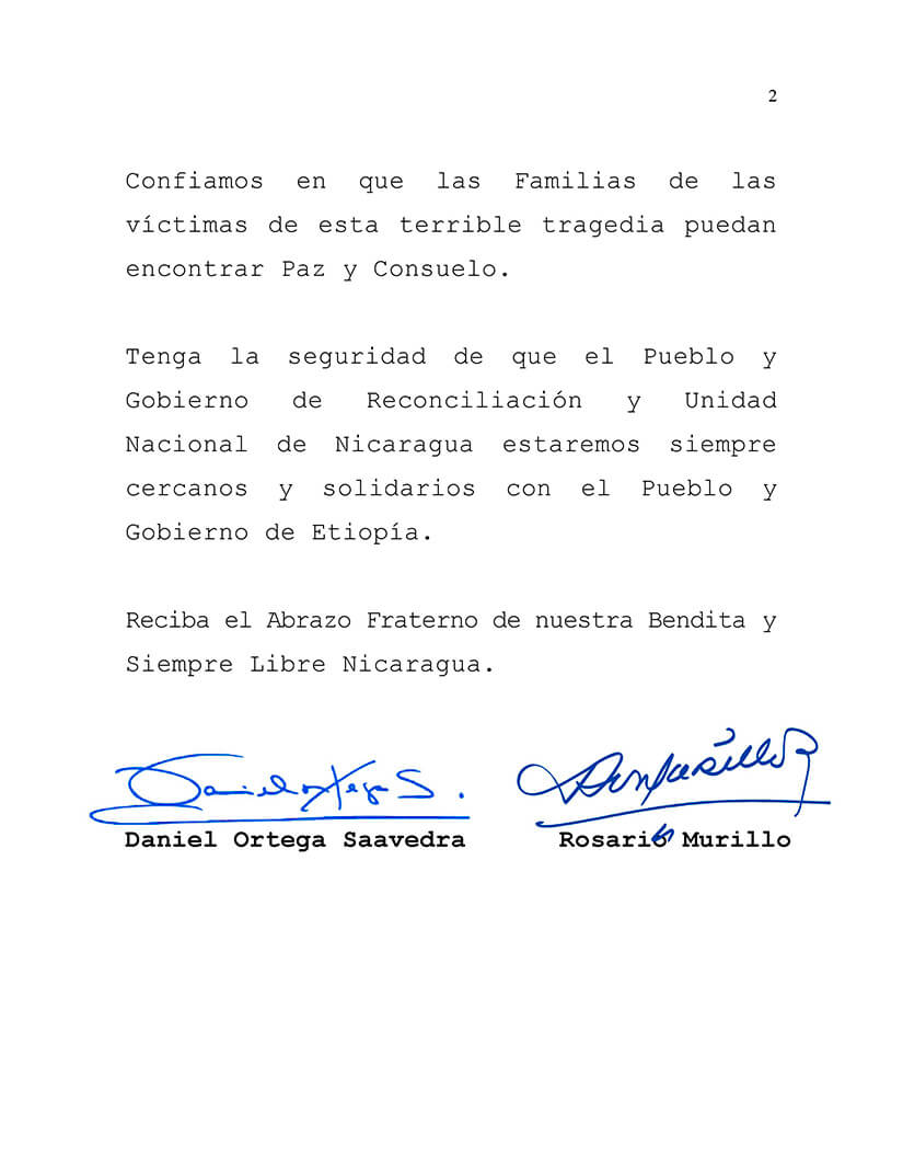 mensaje condolencias etiopia