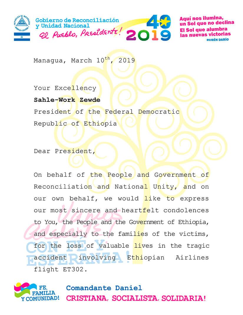 mensaje condolencias etiopia