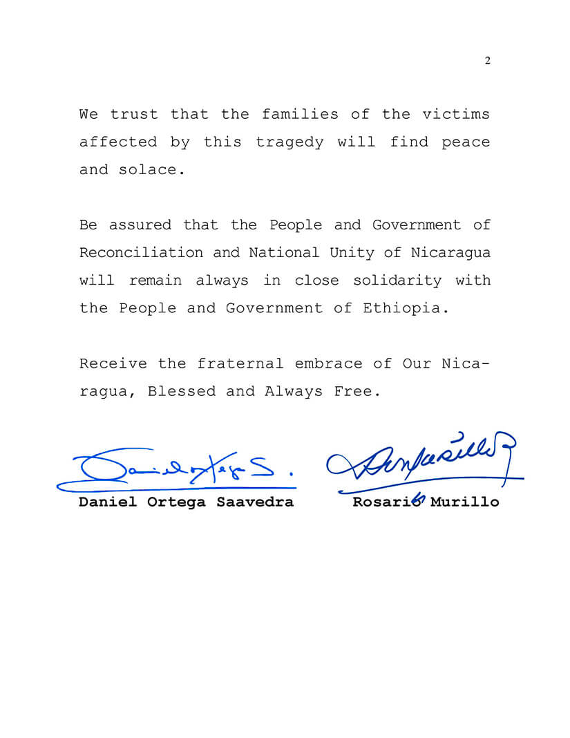 mensaje condolencias etiopia