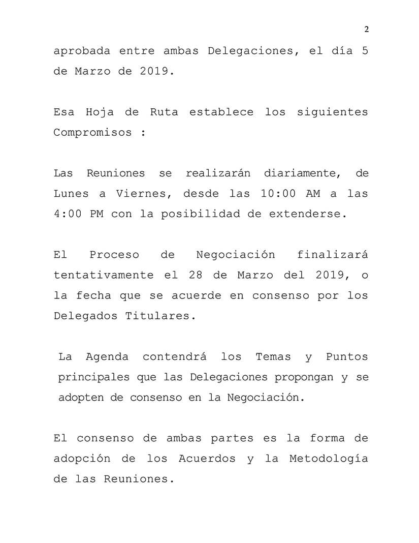 comunicado del gobierno de nicaragua en la mesa de negociaci&oacute;n