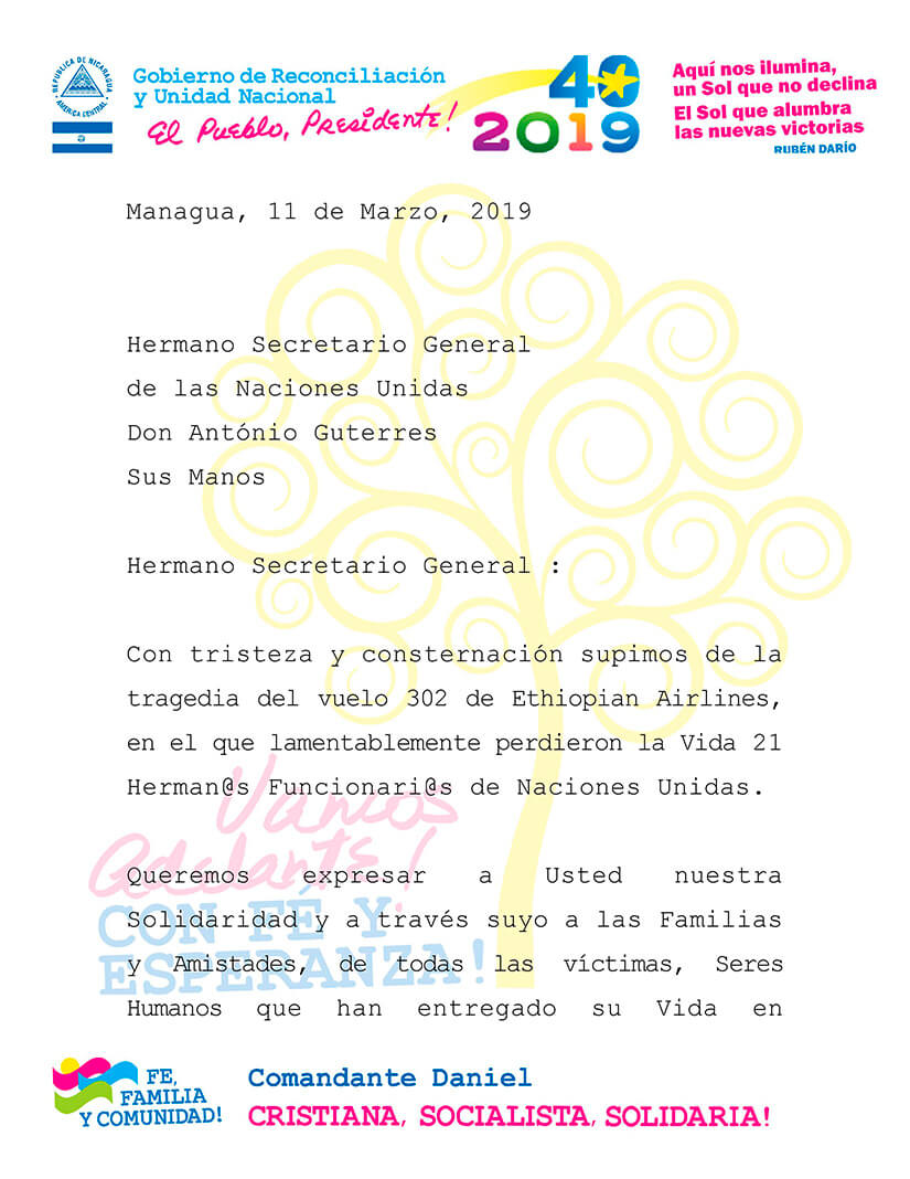 mensaje de solidaridad al secretario general de la Onu