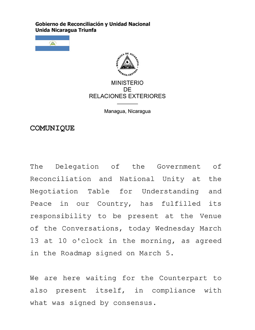 comunicado gobierno de nicaragua 